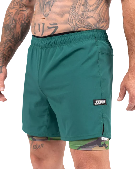 Scramble Combination Shorts - Green / Woodland Camo